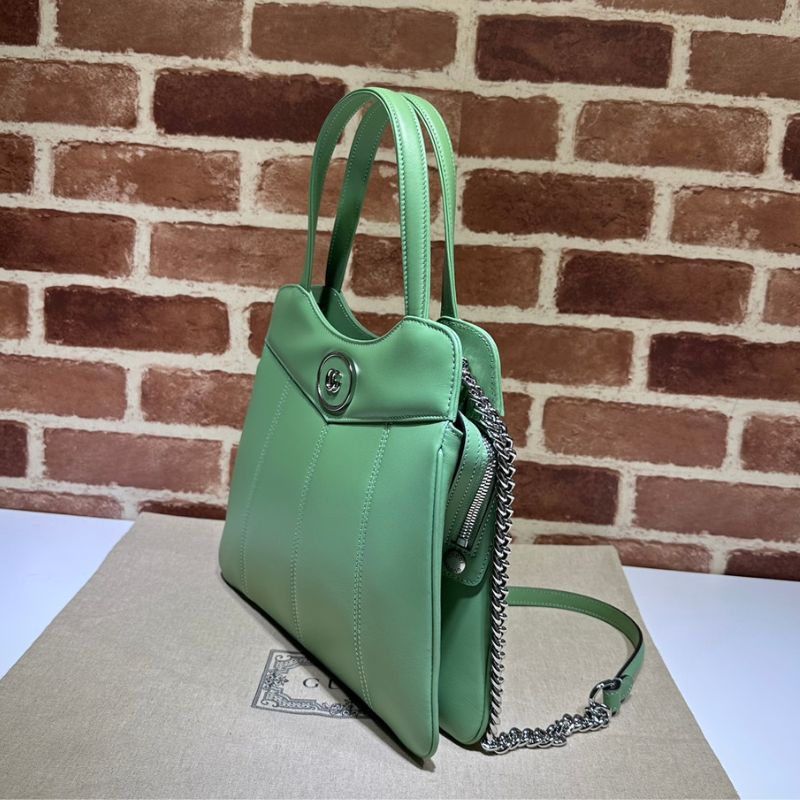Gucci Light Green Quilted Leather Petite GG Small Tote Bag