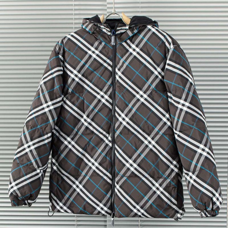 Burberry Classic Plaid & EKD Logo Reversible Down Jacket