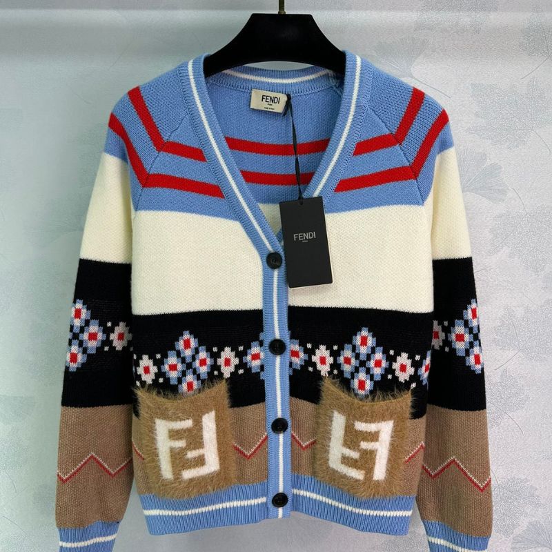 Fendi Retro V-Neck Letter Jacquard Cardigan