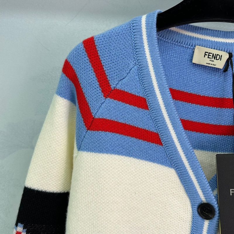 Fendi Retro V-Neck Letter Jacquard Cardigan