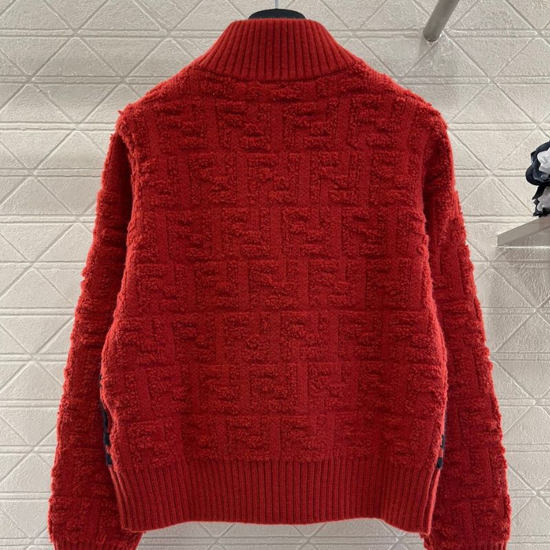 Fendi Stand-Up Collar Jacquard Knitted Cardigan