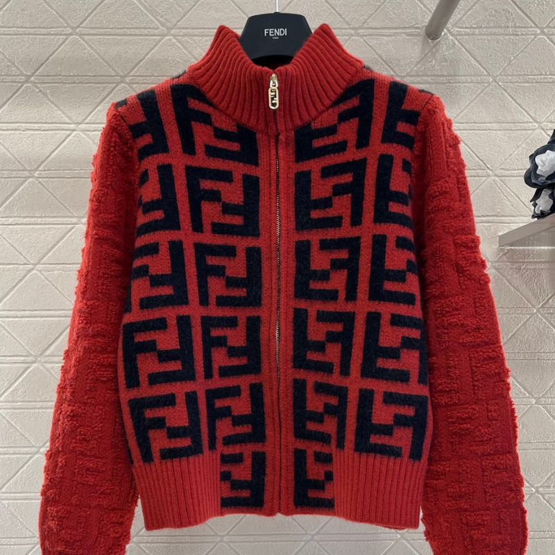Fendi Stand-Up Collar Jacquard Knitted Cardigan