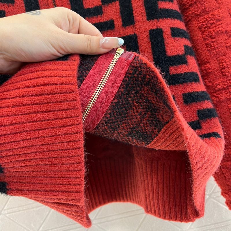 Fendi Stand-Up Collar Jacquard Knitted Cardigan