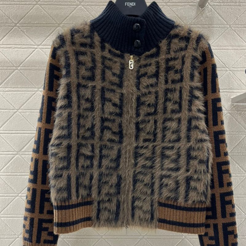 Fendi Jacquard Splicing Knitted Cardigan