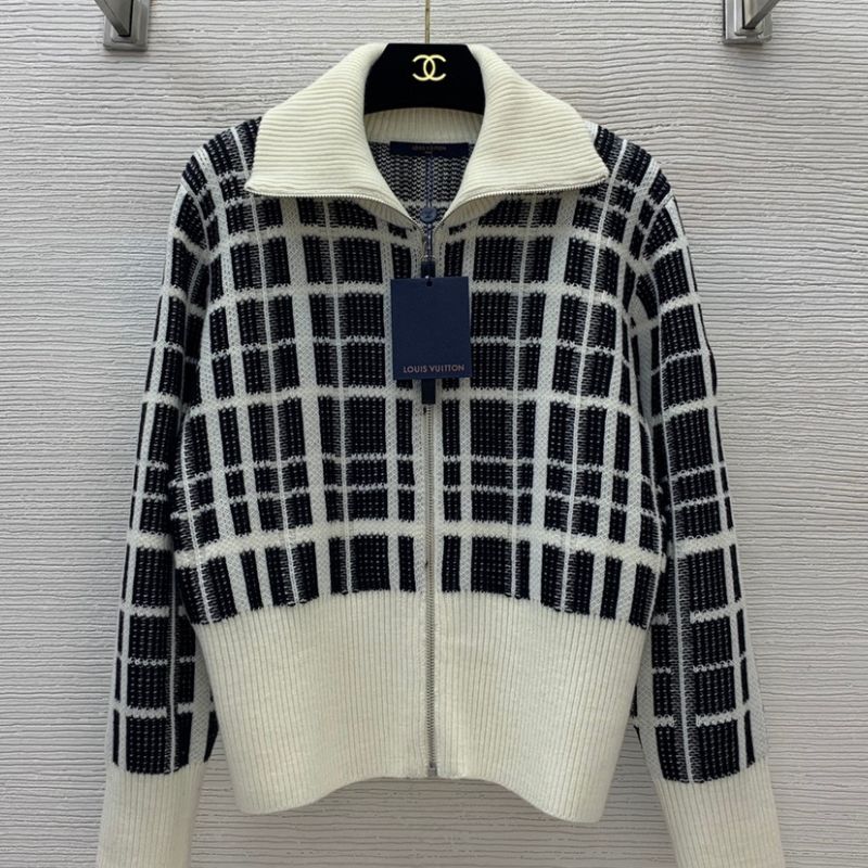 Louis Vuitton High-End Wool Blend Plaid Knitted Cardigan