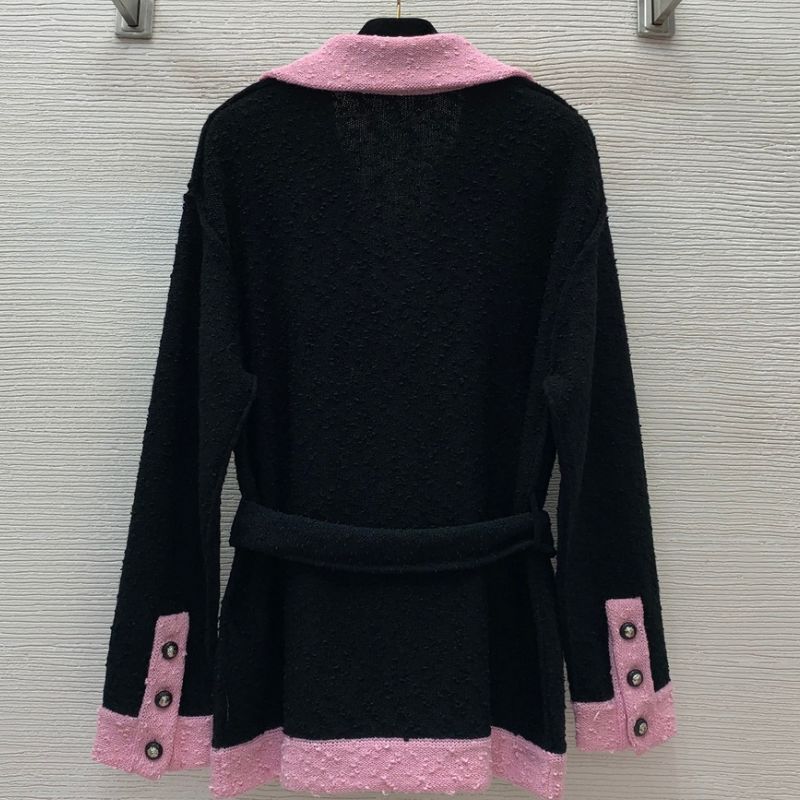 Chanel Contrast Stitching V-Lapel Knitted Sweater