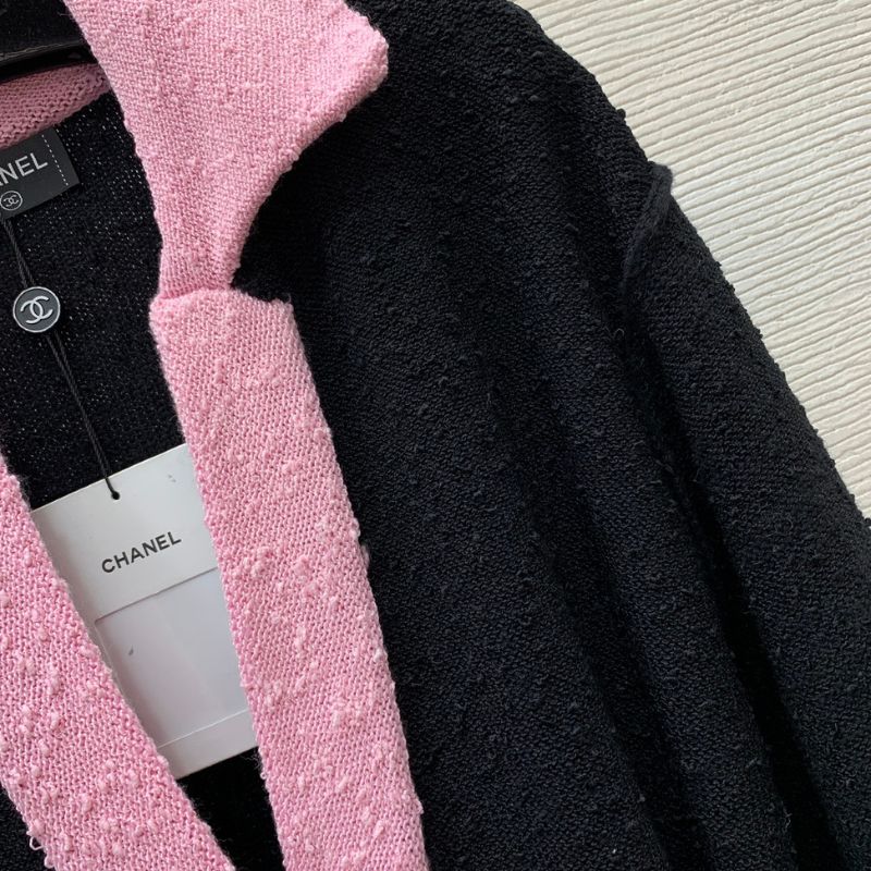Chanel Contrast Stitching V-Lapel Knitted Sweater