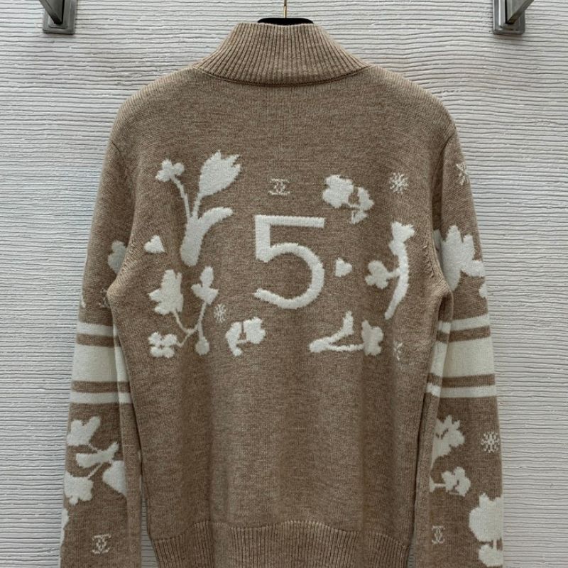 Chanel Jacquard High Collar With Double C Logo Knit Sweater