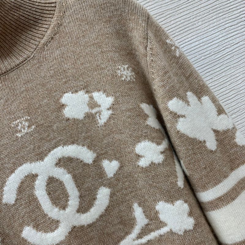 Chanel Jacquard High Collar With Double C Logo Knit Sweater