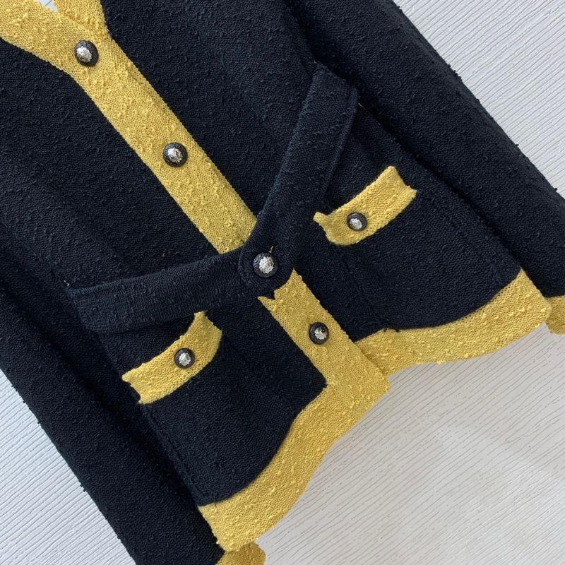 Chanel Textured Contrast Trim Knit Cardigan