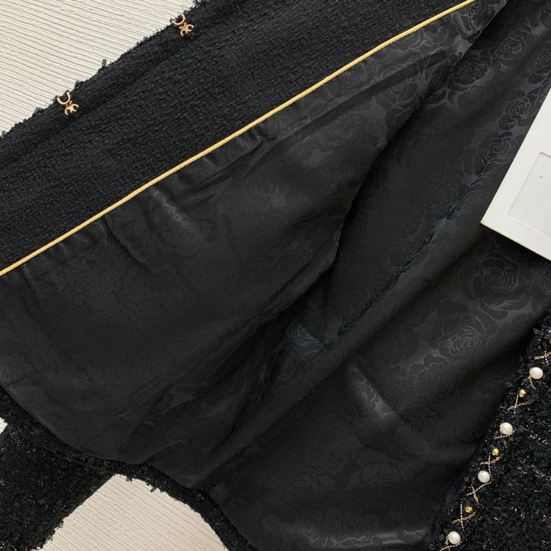 Chanel Camellia Lining Pearl-Edged Tweed Jacket