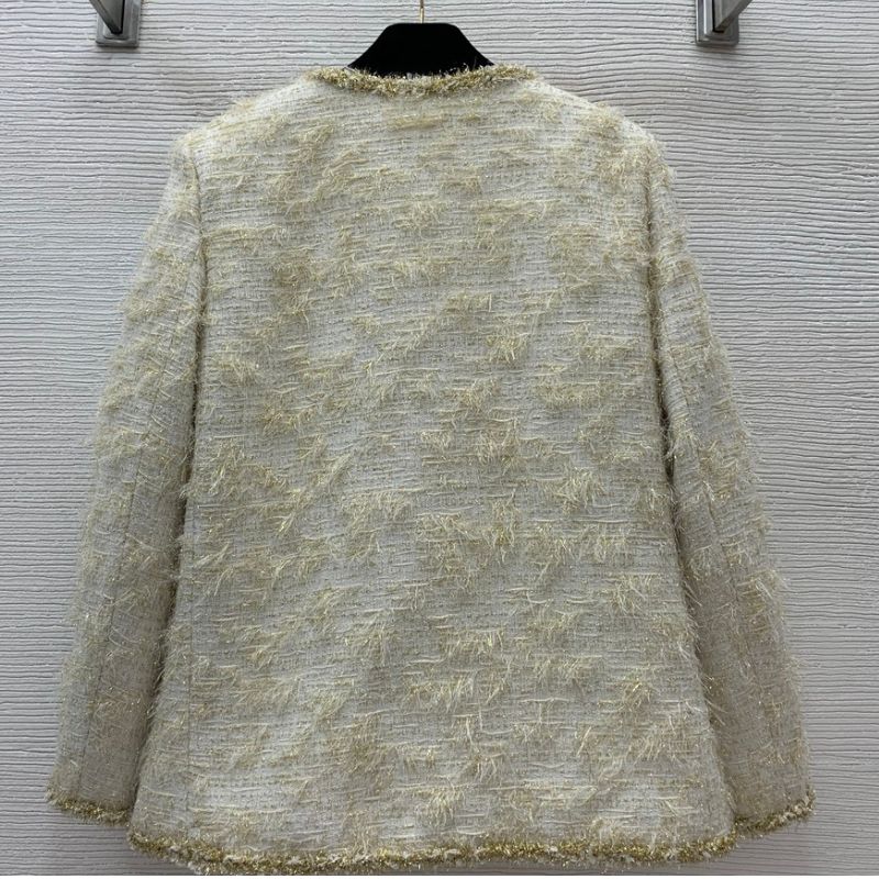 Chanel Gold Silk Woven Tweed Down Jacket