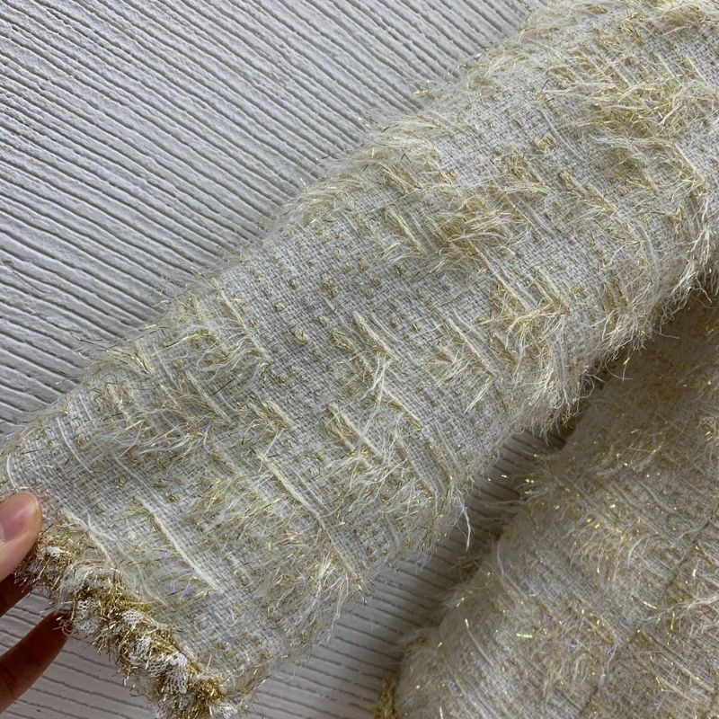 Chanel Gold Silk Woven Tweed Down Jacket