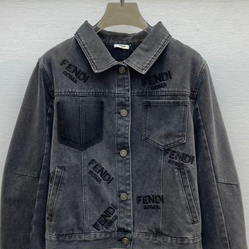 Fendi Logo Embroidered Retro Denim Casual Jacket