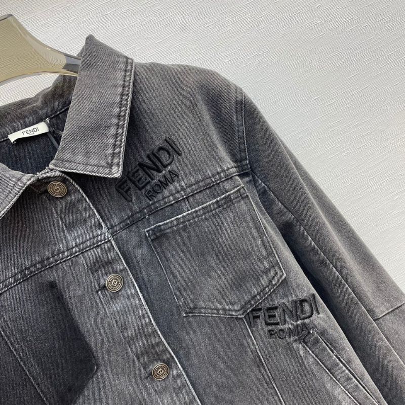 Fendi Logo Embroidered Retro Denim Casual Jacket