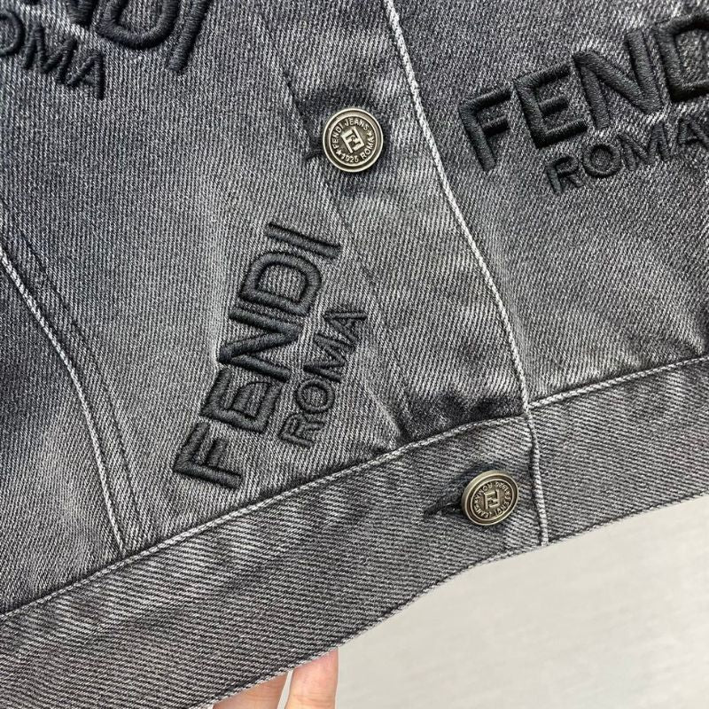 Fendi Logo Embroidered Retro Denim Casual Jacket