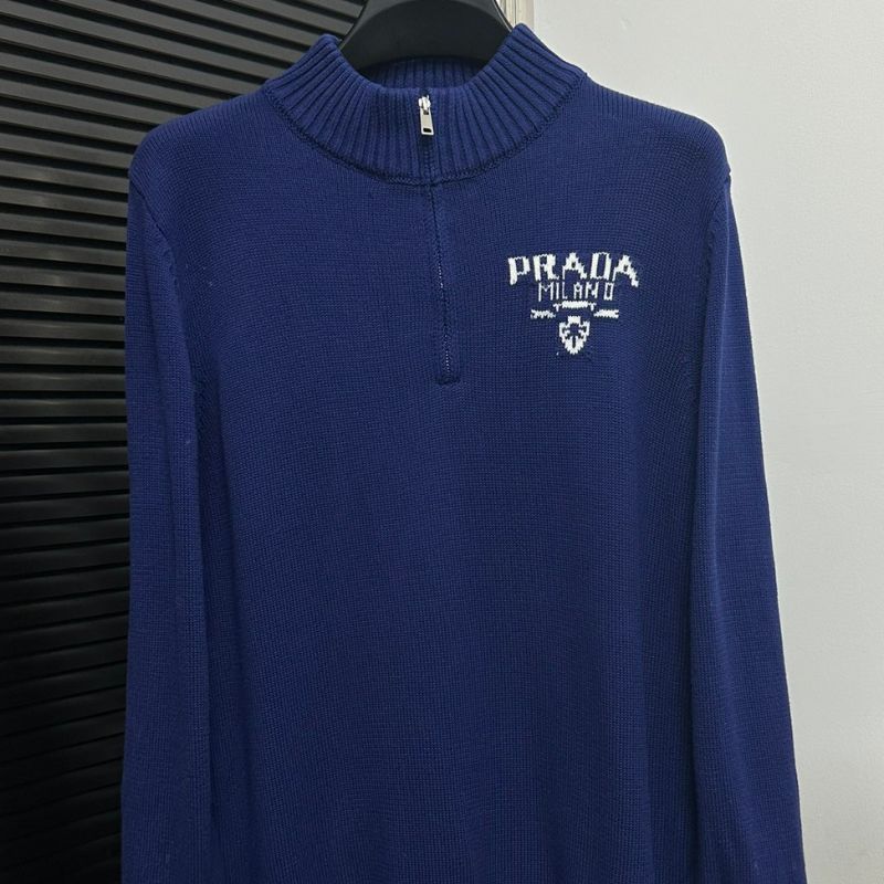 Prada Jacquard Lettering Half-Zip Sweater