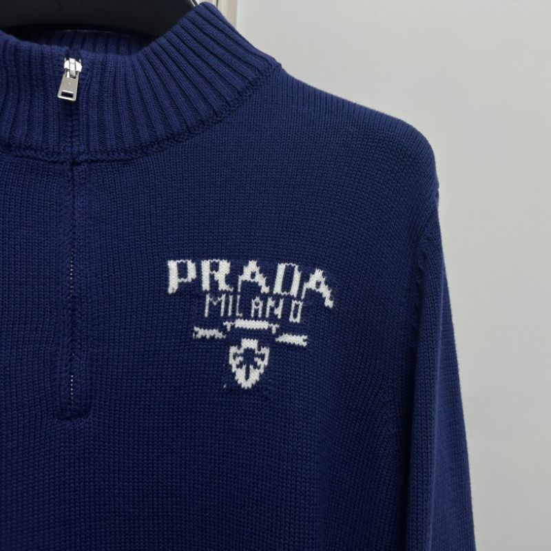 Prada Jacquard Lettering Half-Zip Sweater