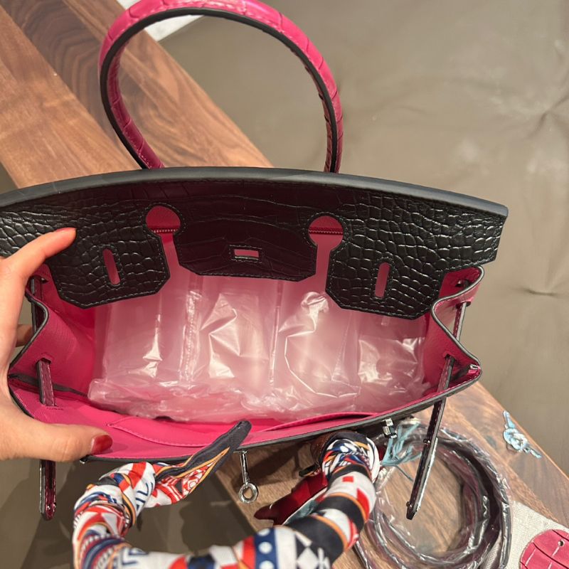 Hermes Birkin 30 Black & Rose Red Croc Bag
