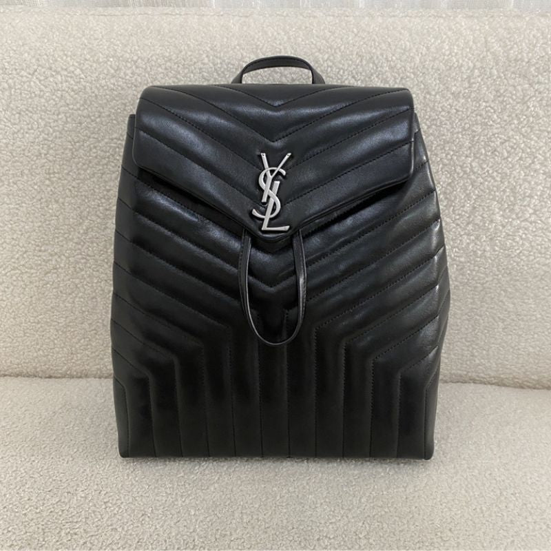 YSL Black Leather Loulou Large Backpack