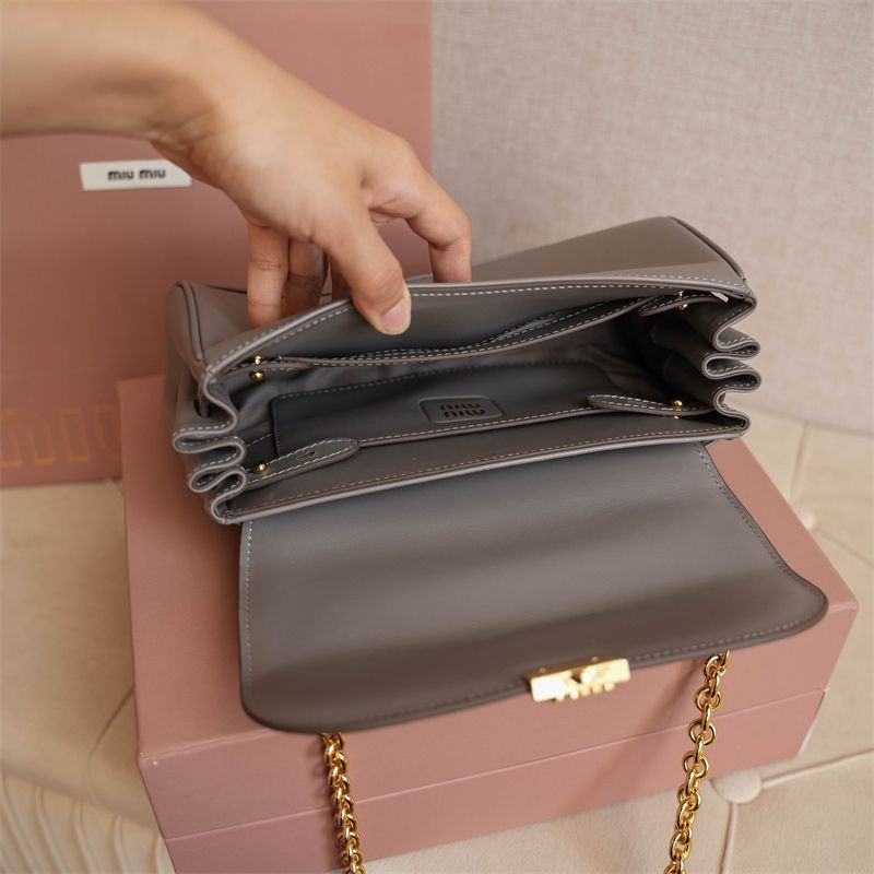 Miu Miu Clay Grey Leather Shoulder Bag