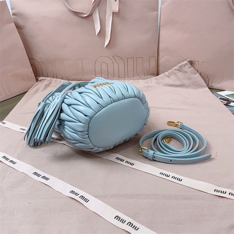 Miu Miu Cornflower Matelasse Nappa Leather Bucket Bag