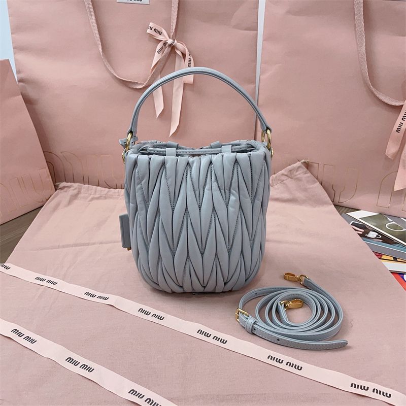 Miu Miu Cornflower Matelasse Nappa Leather Bucket Bag