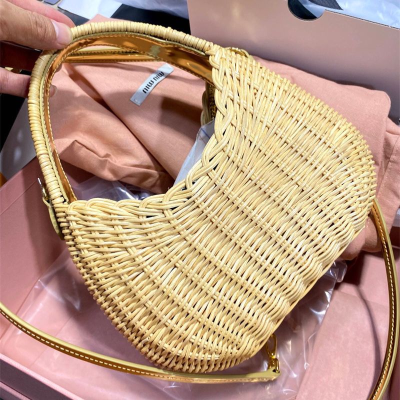 Miu Miu Wander Wicker Hobo Bag