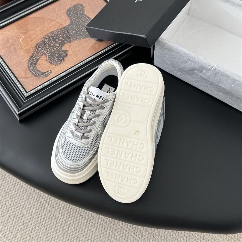 CHANEL CC LOGO METALLIC SNEAKERS