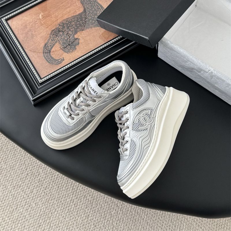CHANEL CC LOGO METALLIC SNEAKERS