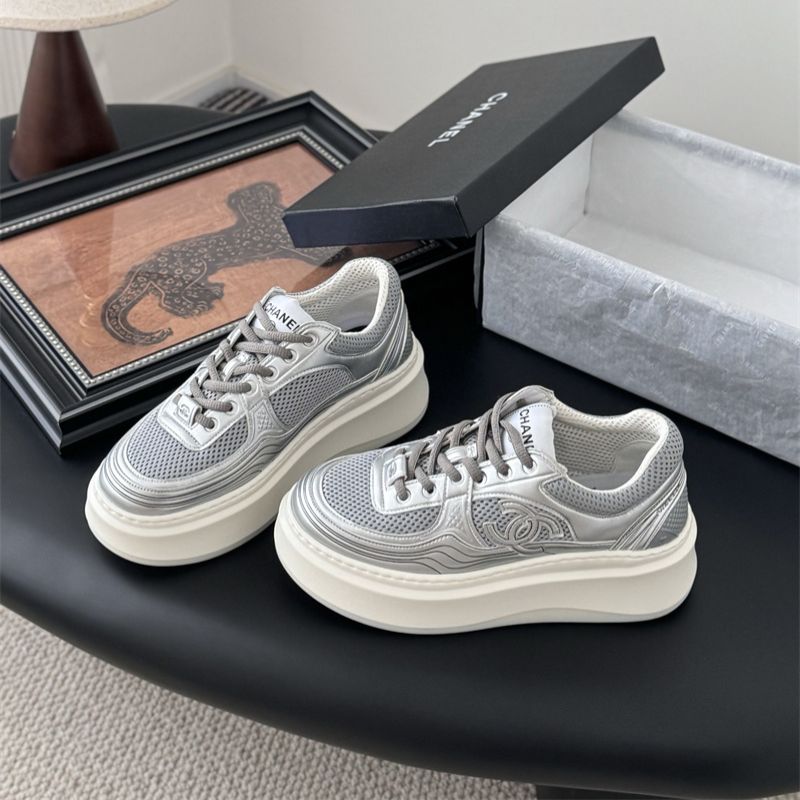 CHANEL CC LOGO METALLIC SNEAKERS