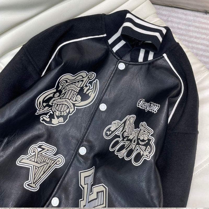 Men’s LV Black Leather Varsity Jacket