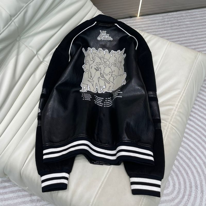 Men’s LV Black Leather Varsity Jacket