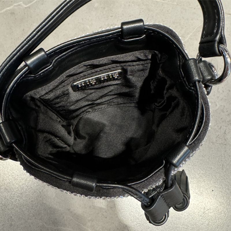 Miu Miu Crystal Embellished Satin Bucket Bag