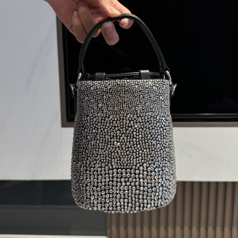 Miu Miu Crystal Embellished Satin Bucket Bag