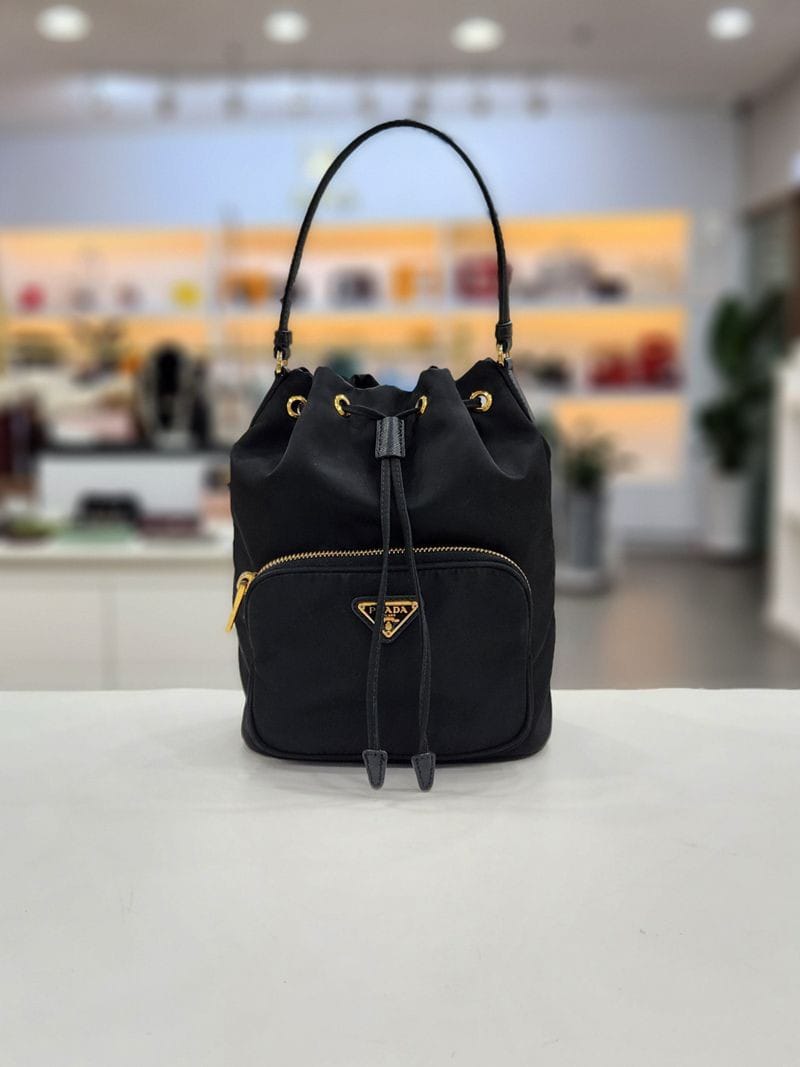 PRADA Triangular Logo Plate Nylon Hand Bag