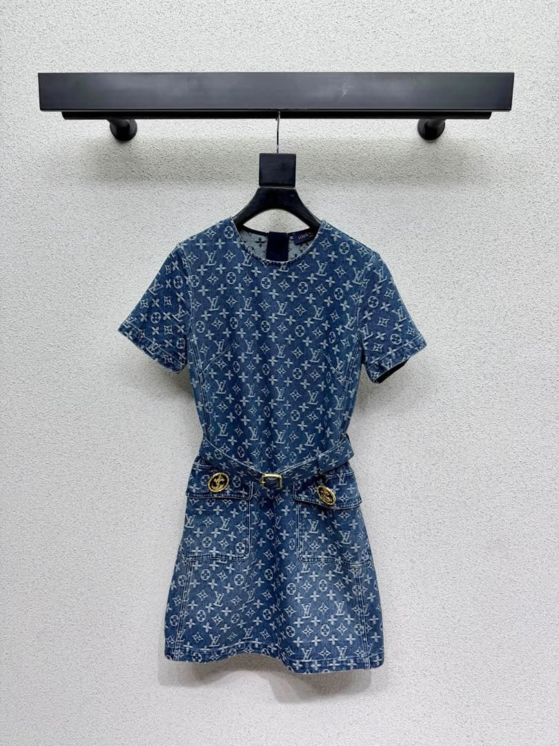 Louis Vuitton Monogram Denim Belted Dress