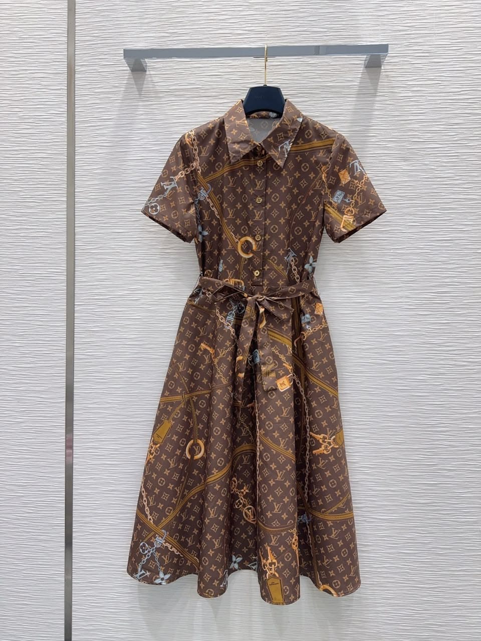 LV Monogram Belted Midi Dress – Brown