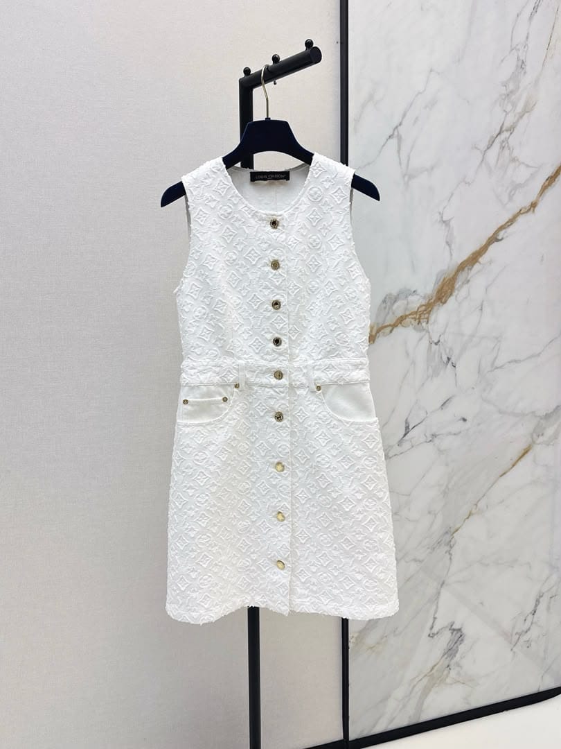 LV Embossed Monogram Mini Dress – White