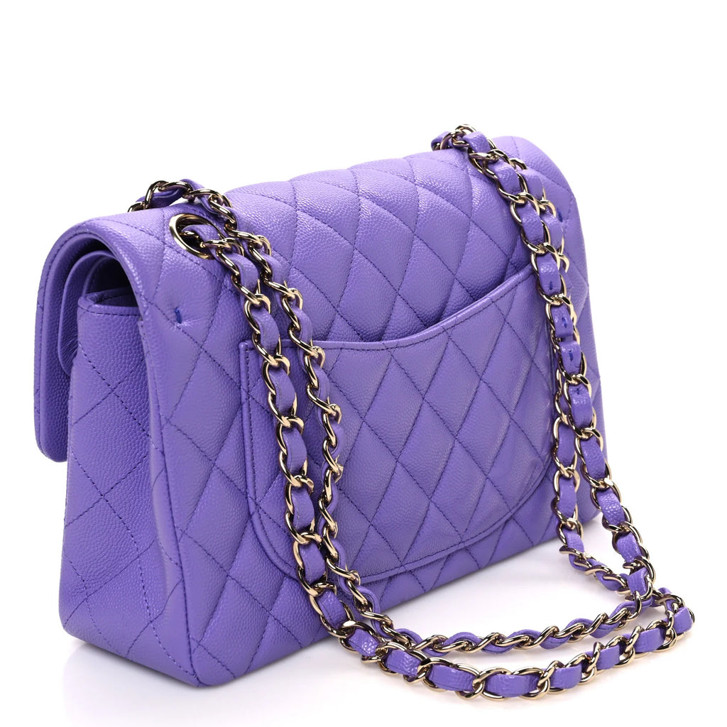 Caviar Quilted Small Double Flap Purple