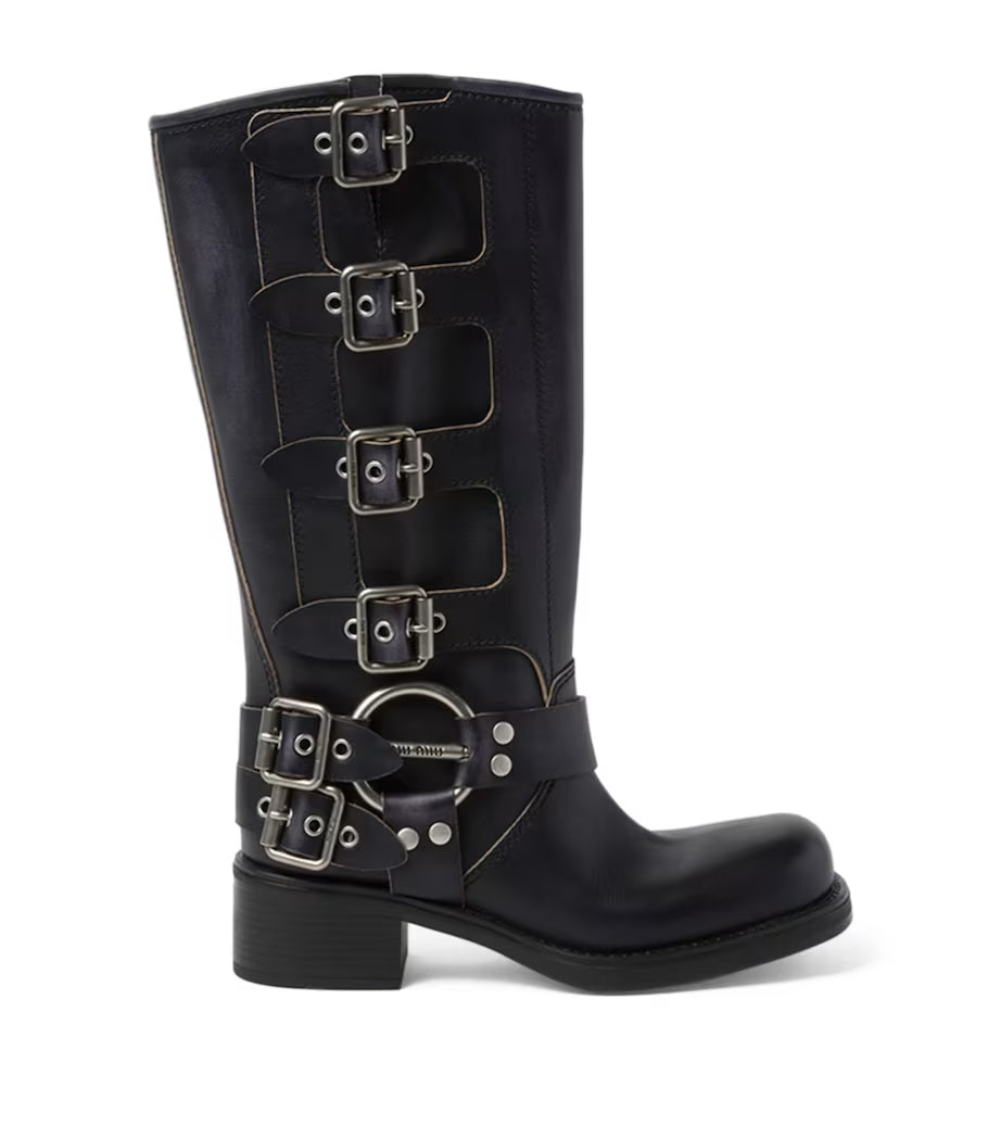 Miu Miu Leather Buckle Boots