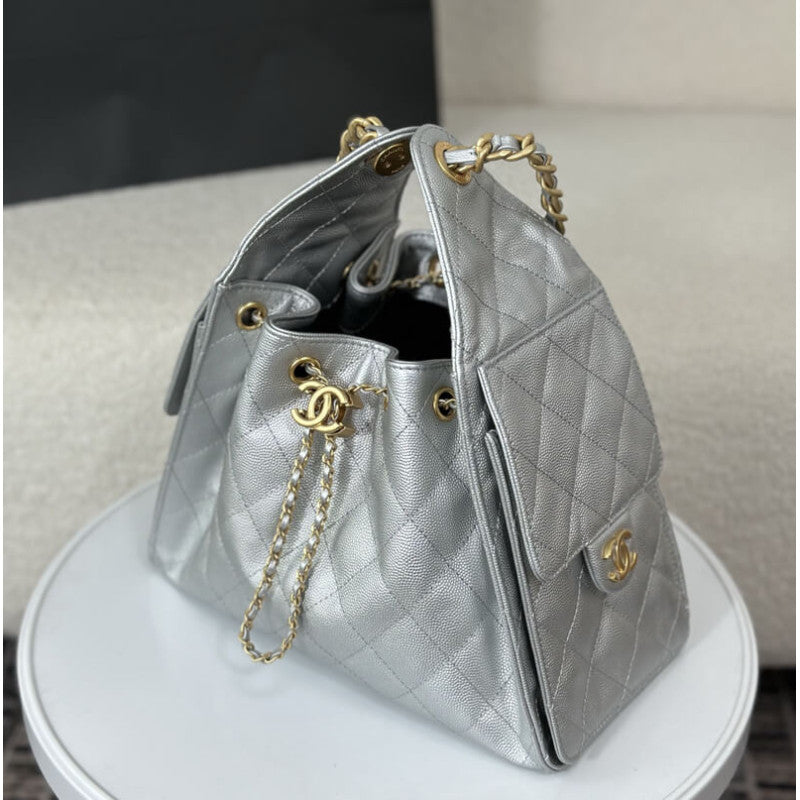 Chanel Hobo Bag Metallic Silver