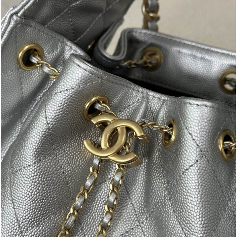 Chanel Hobo Bag Metallic Silver