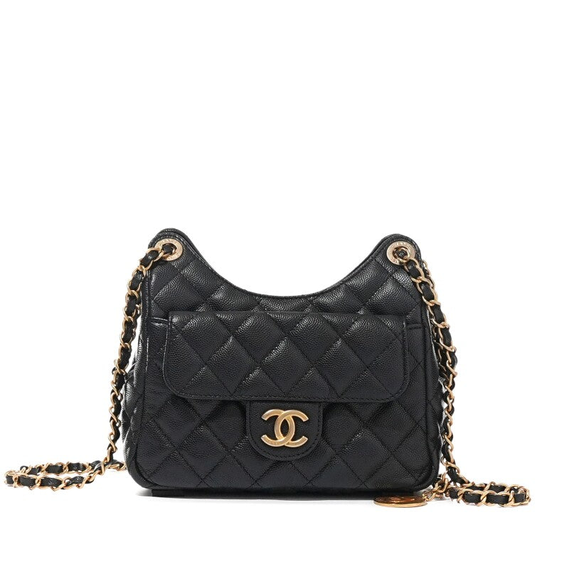 Chanel Black Quilted Caviar Hobo Bag