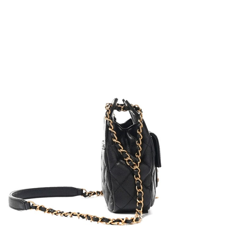 Chanel Black Quilted Caviar Hobo Bag
