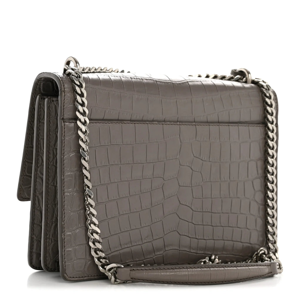 Ysl Calfskin Crocodile Embossed Monogram Sunset Fog Bag