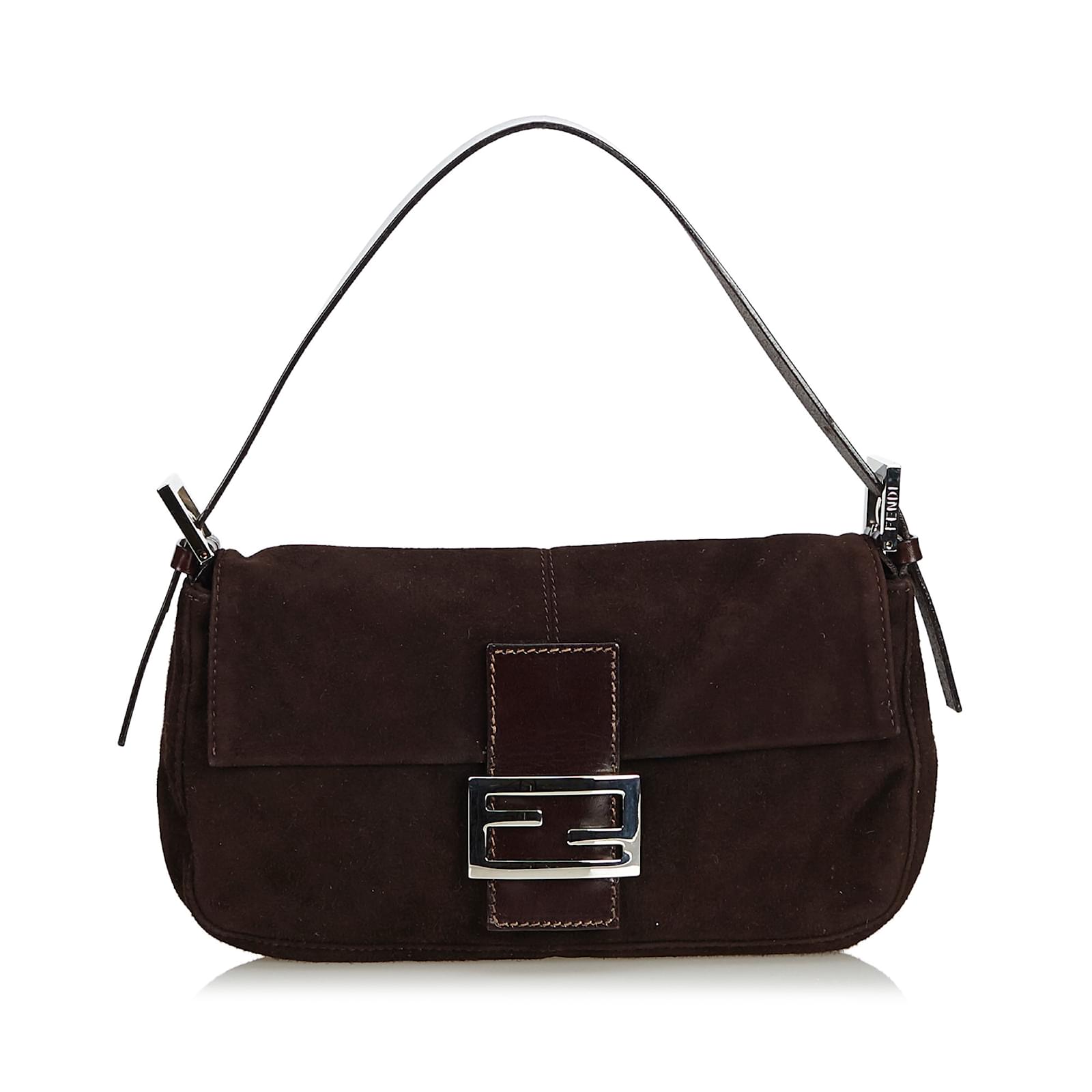 Fendi Baguette Brown Suede Shoulder Bag