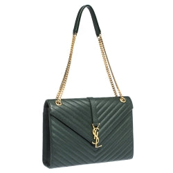 Saint Laurent Green Chevron Quilted Leather Bag