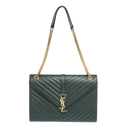 Saint Laurent Green Chevron Quilted Leather Bag