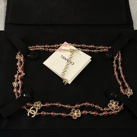 Gold Necklace Chanel Pearl Cc
